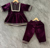 Girls Velvet Plazo Suit Purple