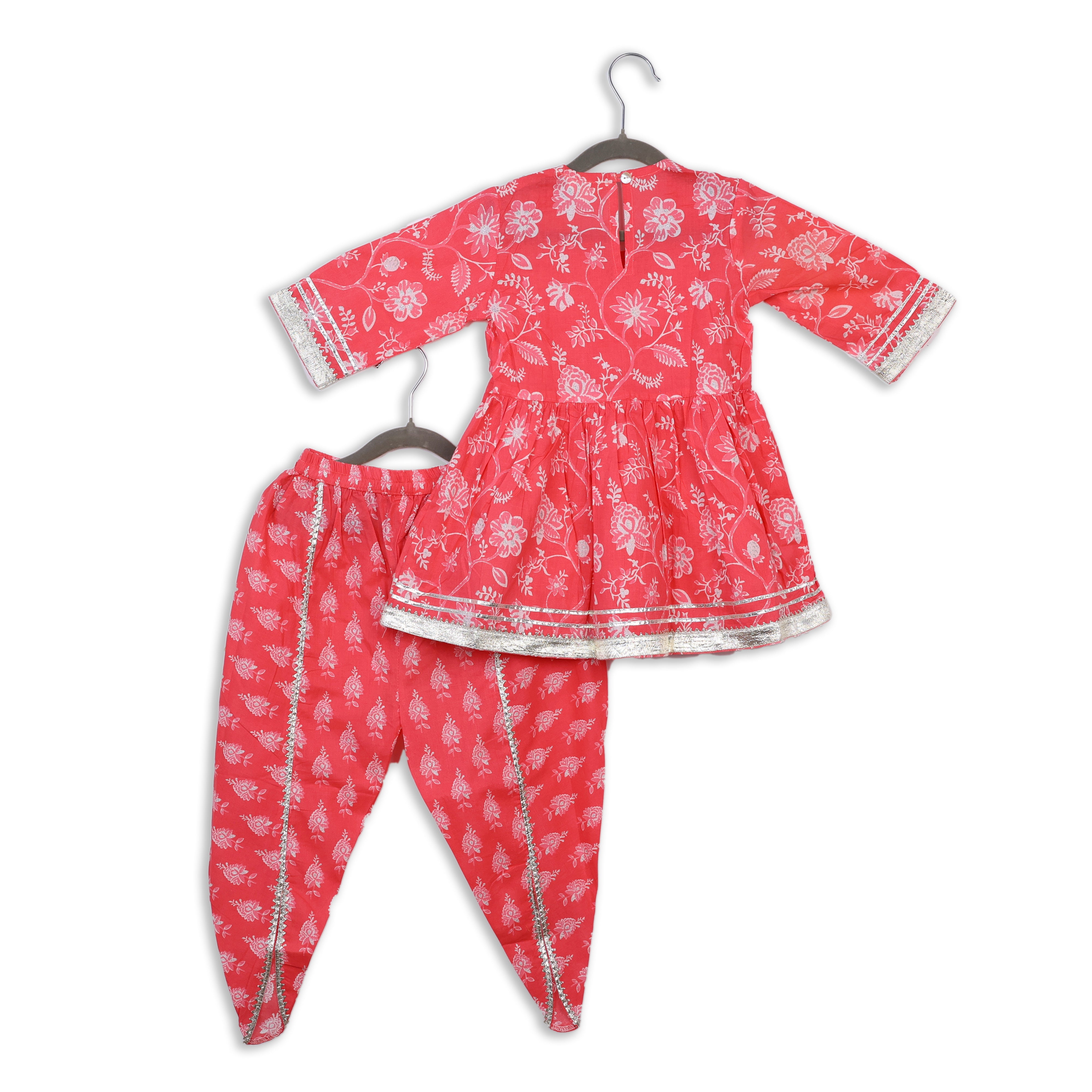 Scarlet Pink Peplum Kurti Dhoti Set