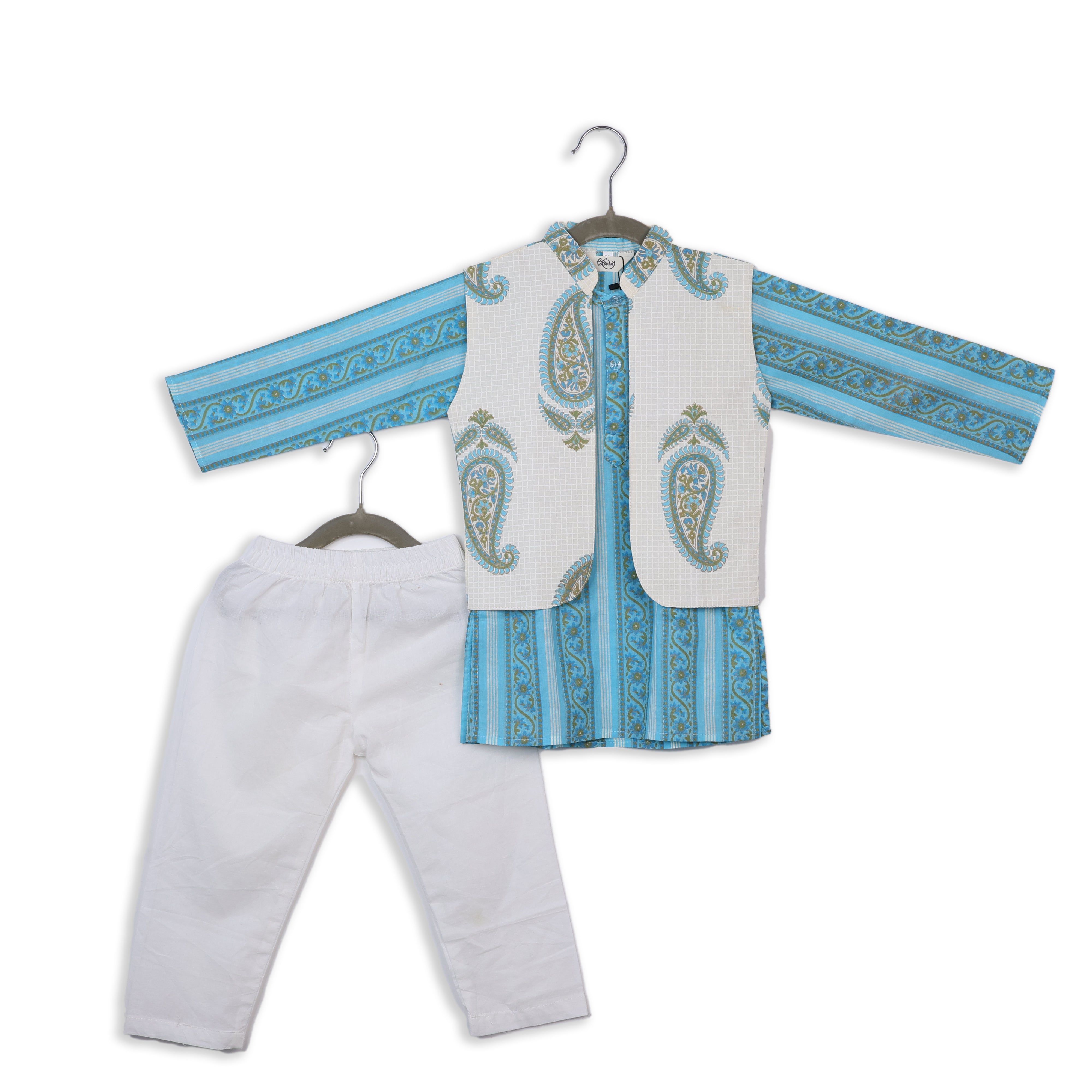 Boys Kurta With Nehru Jacket Pyjama Set