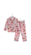Christmas Printed Pink Night Wear Collared