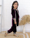 Girls Velvet Plazo Suit Navy Blue