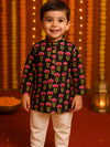 Black Pink Floral Printed Kurta Pyjama Set