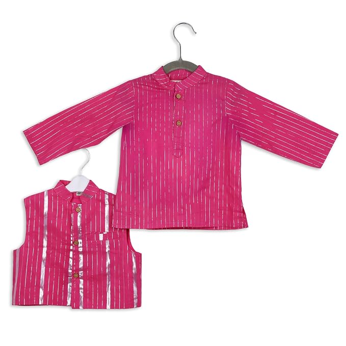 Boys Lurex Designer Kurta With Nehru Jacket Pyjama Set