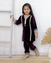 Girls Velvet Plazo Suit Navy Blue