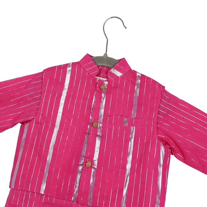 Boys Lurex Designer Kurta With Nehru Jacket Pyjama Set