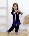 Girls Velvet Plazo Suit Navy Blue
