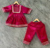 Girls Velvet Plazo Suit Fuschia Pink