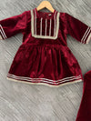 Girls Velvet Plazo Suit Maroon