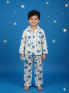 White Blue Turtle Printed Night Suit