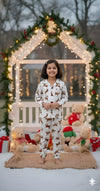 Christmas Printed White Night Wear Collared