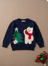 Christmas Print Round Sweater Blue