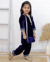 Girls Velvet Plazo Suit Navy Blue