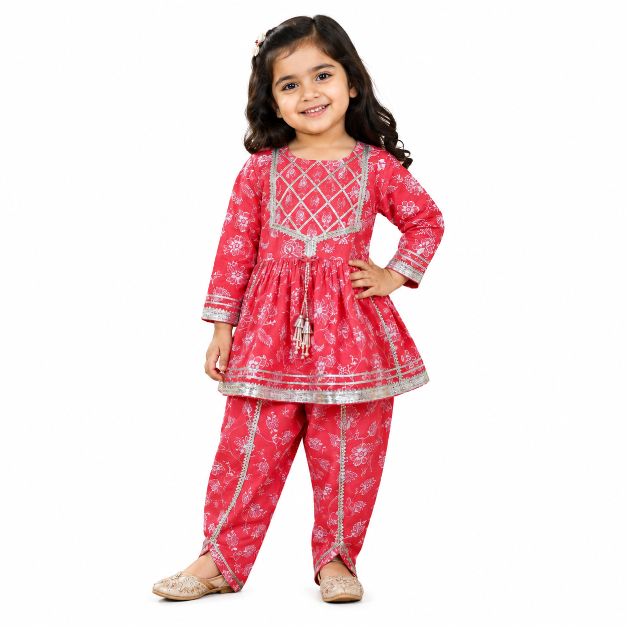 Scarlet Pink Peplum Kurti Dhoti Set