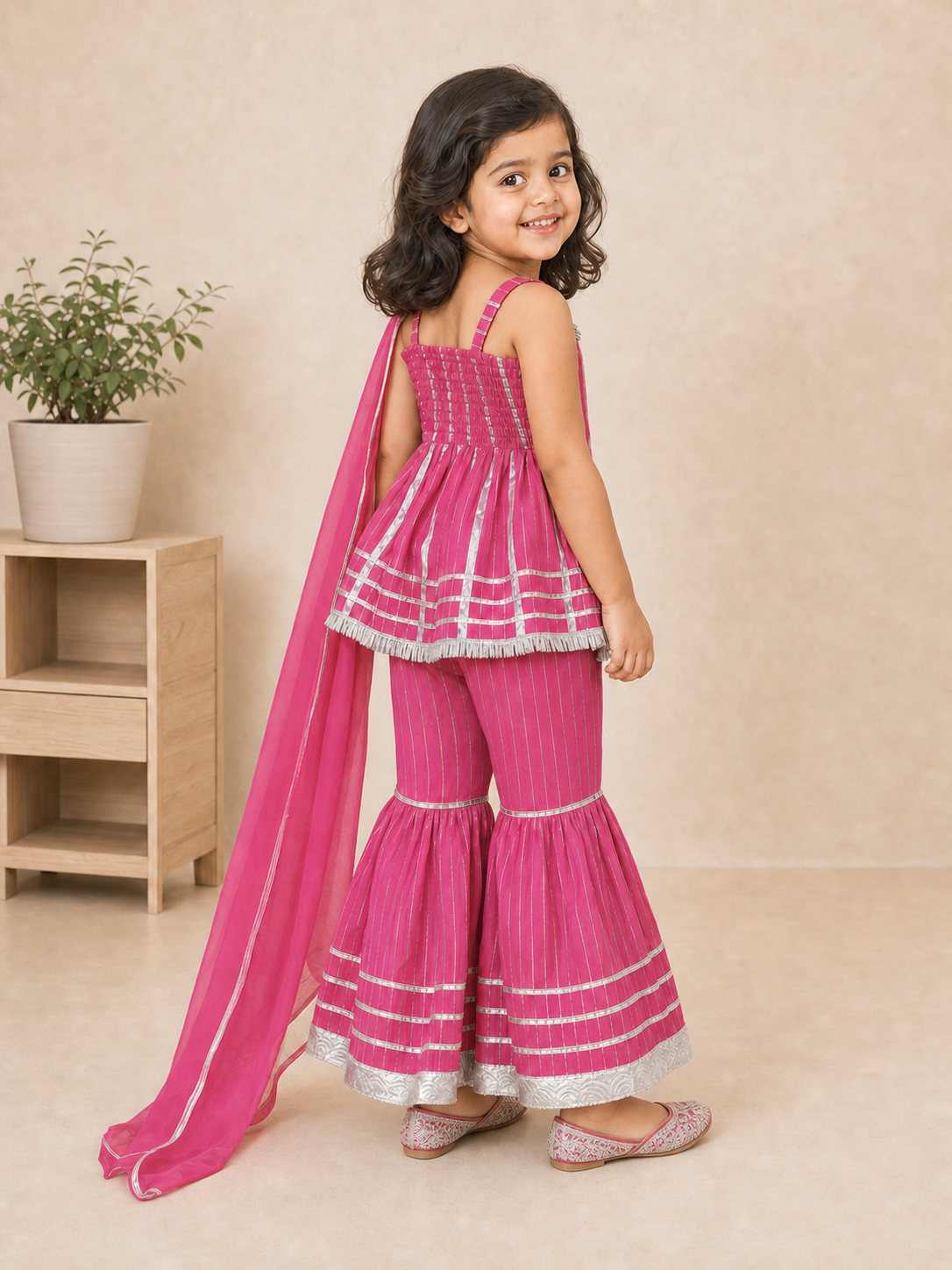 Girls Kurta With Sharara And Dupatta Set