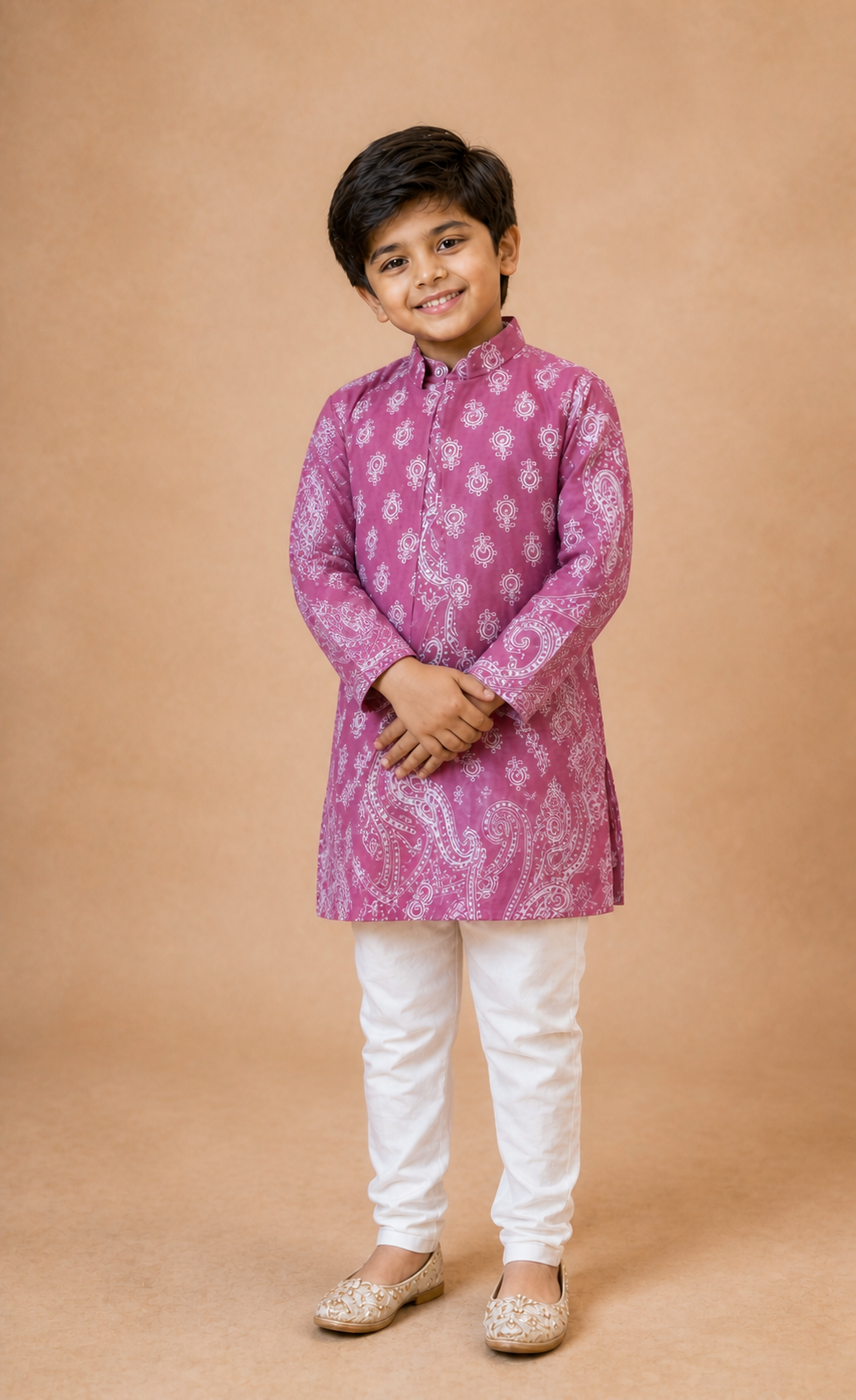 Mauve Rakhi Collection Printed Kurta With Designer Half Jacket And Pyjama Set (set Of 3)
