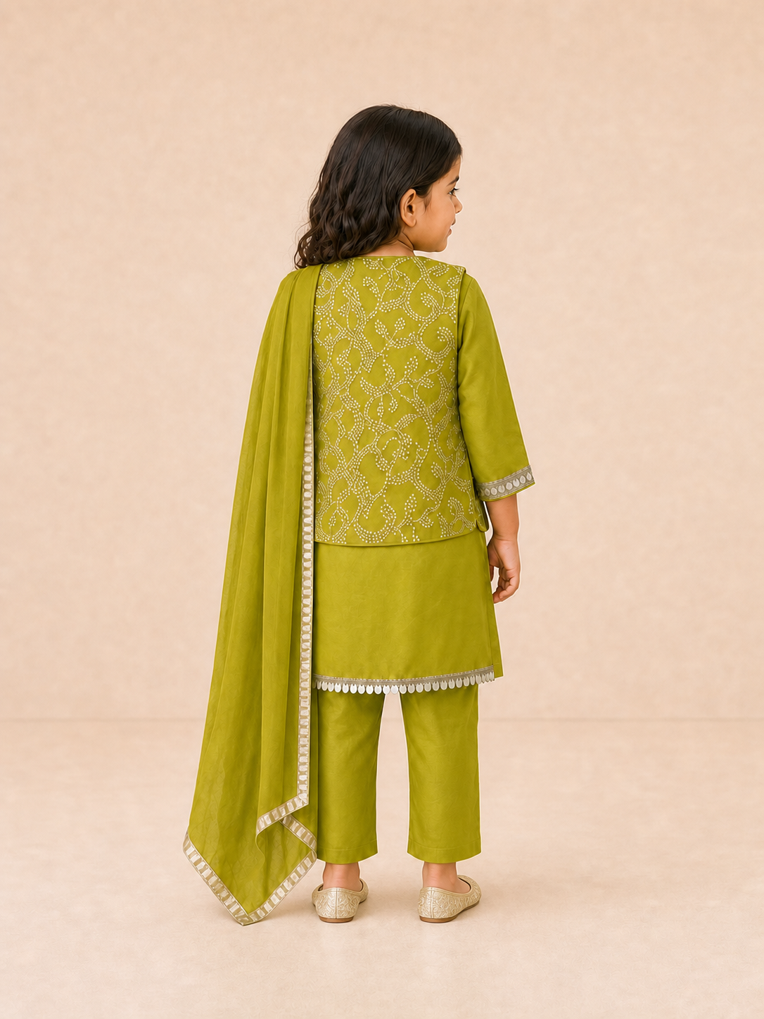 Designer Party Wear Green Rakhi Collection Muslin Kurta Set With Crop Designer Jacket