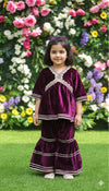 Wine Alia Cut Velvet Sharara Set