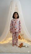 Christmas Printed Pink Night Wear Collared