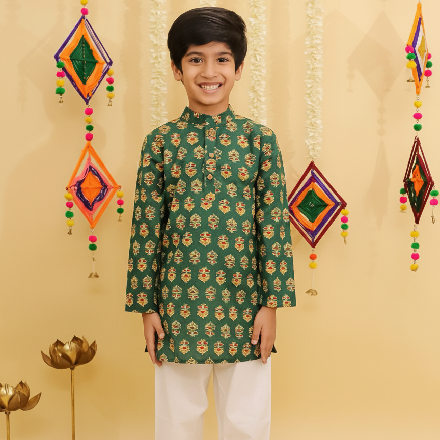 Green Diwali Kurta Pyjama Set