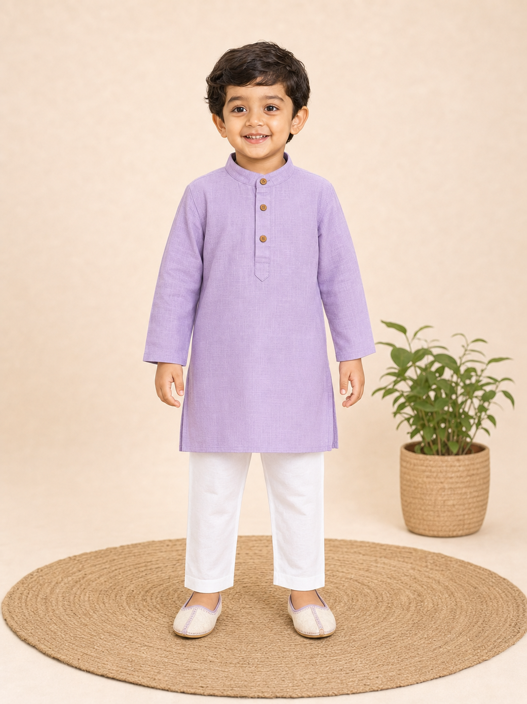 Boys Solid Slub Cotton Kurta Set
