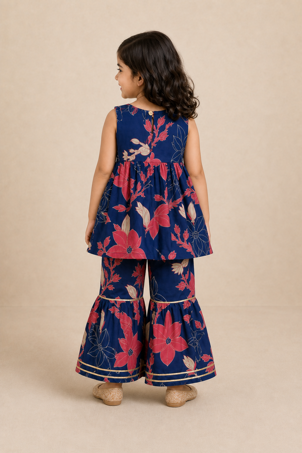 Leafy Printed Sleeveless Kurta With Sharara