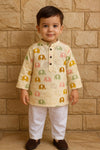 Cream Blue / Orange Elephant Print Kurta Set
