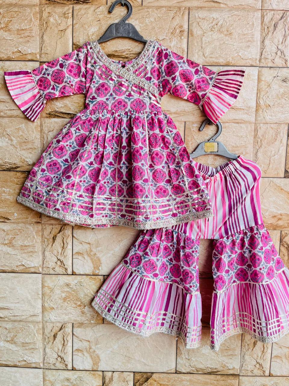 Pink White Printed Rakhi Sharara