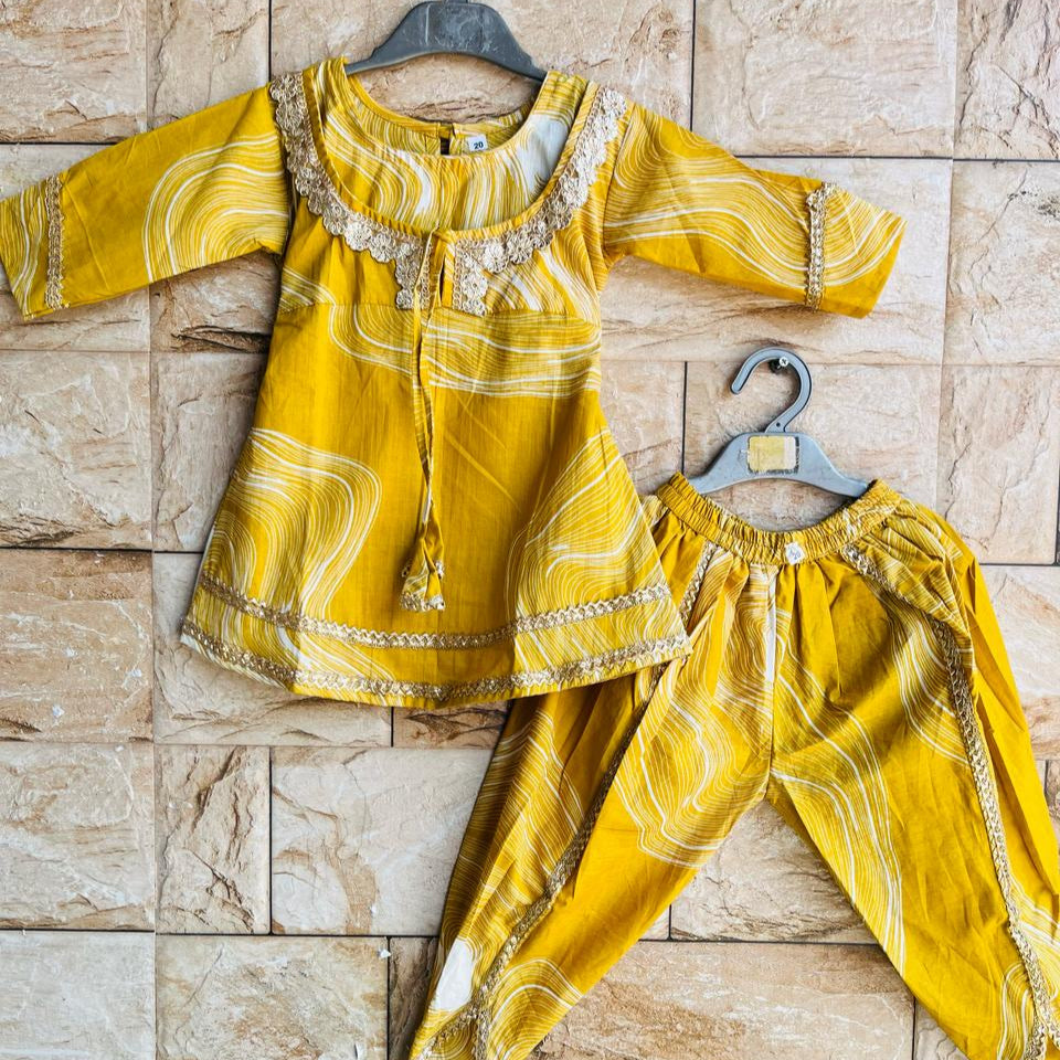 Mustard Sleeves Dhoti Set