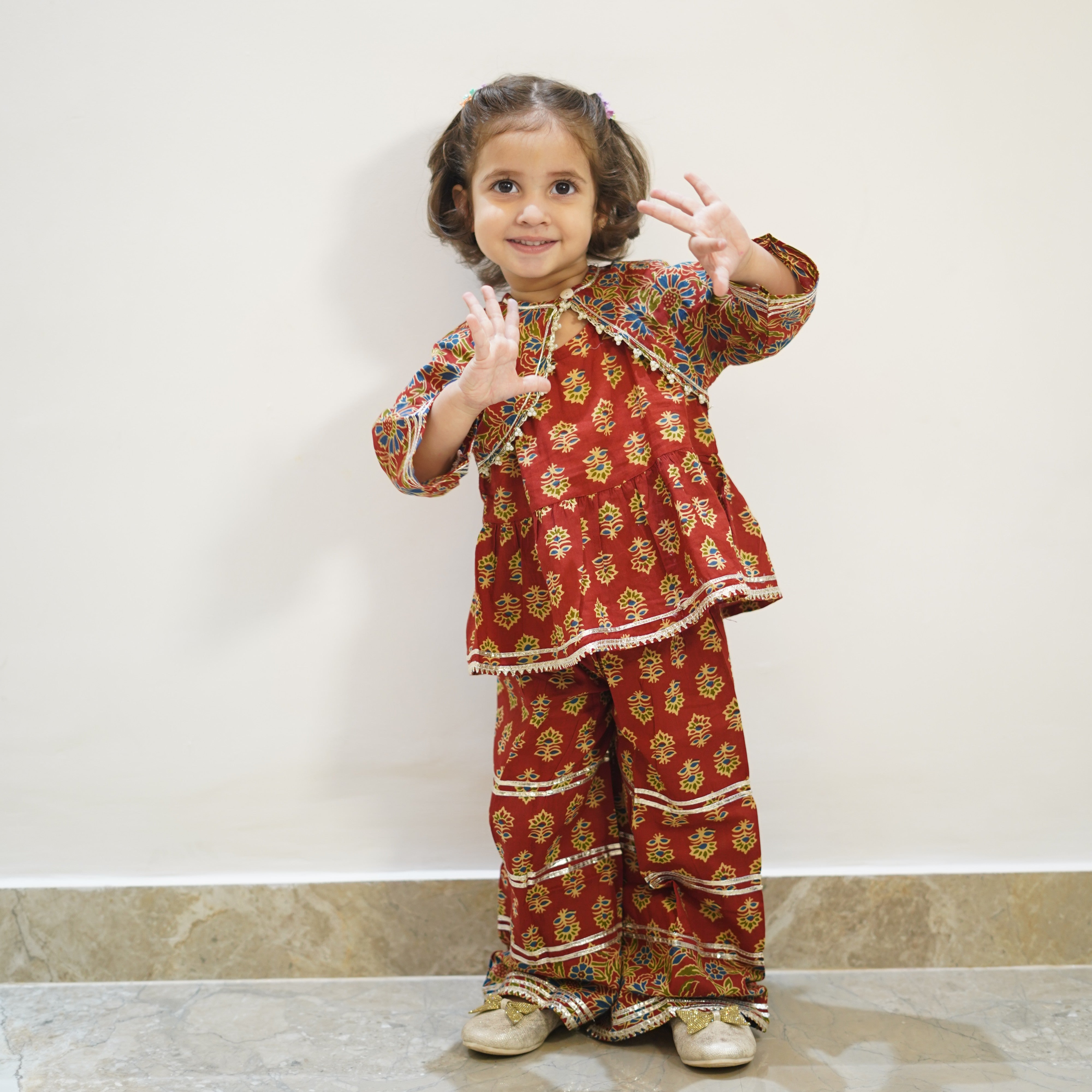 Red Diwali Indo Western Short Kurti Plazo