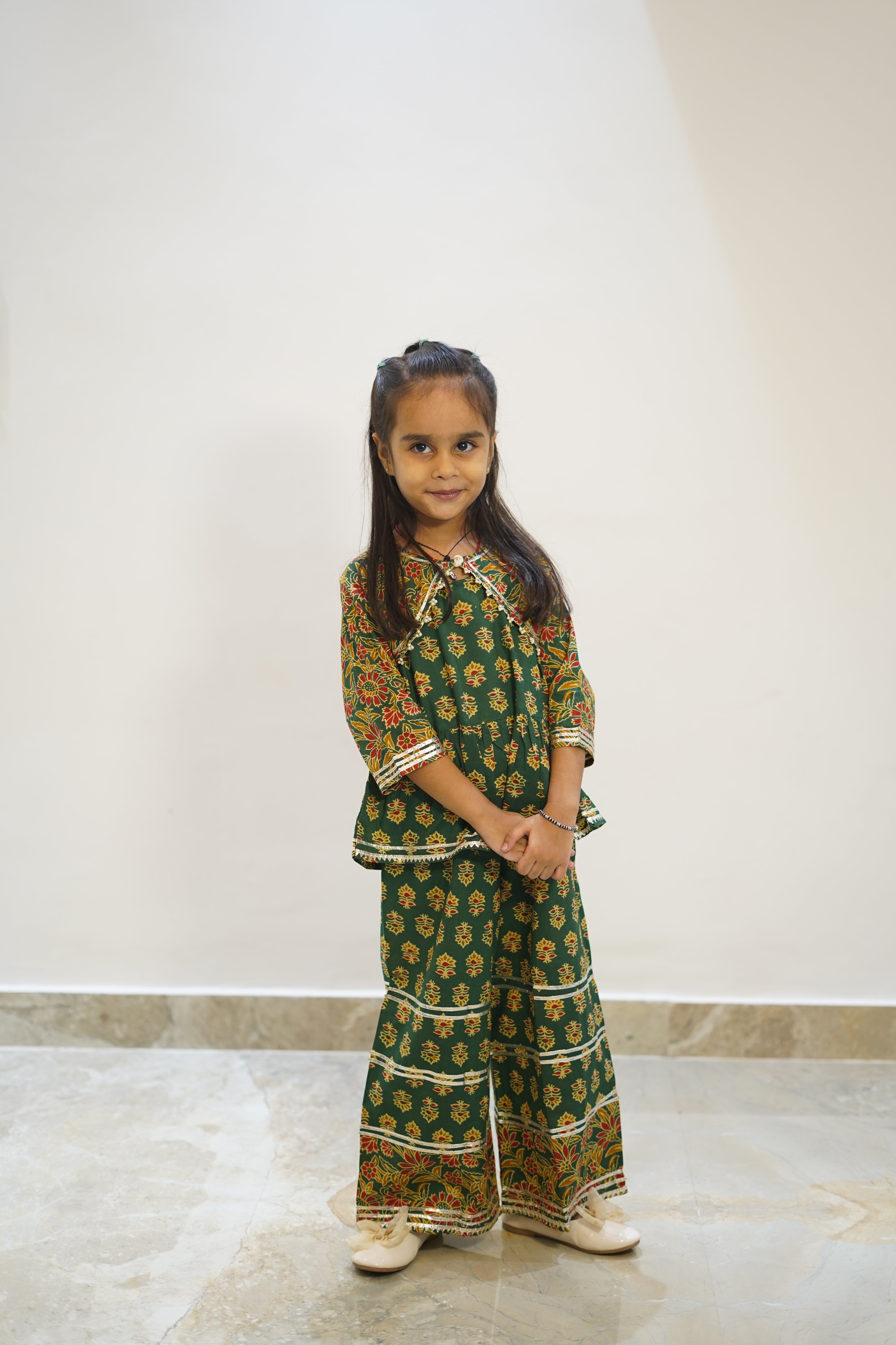 Green Diwali Indo Western Short Kurti Plazo