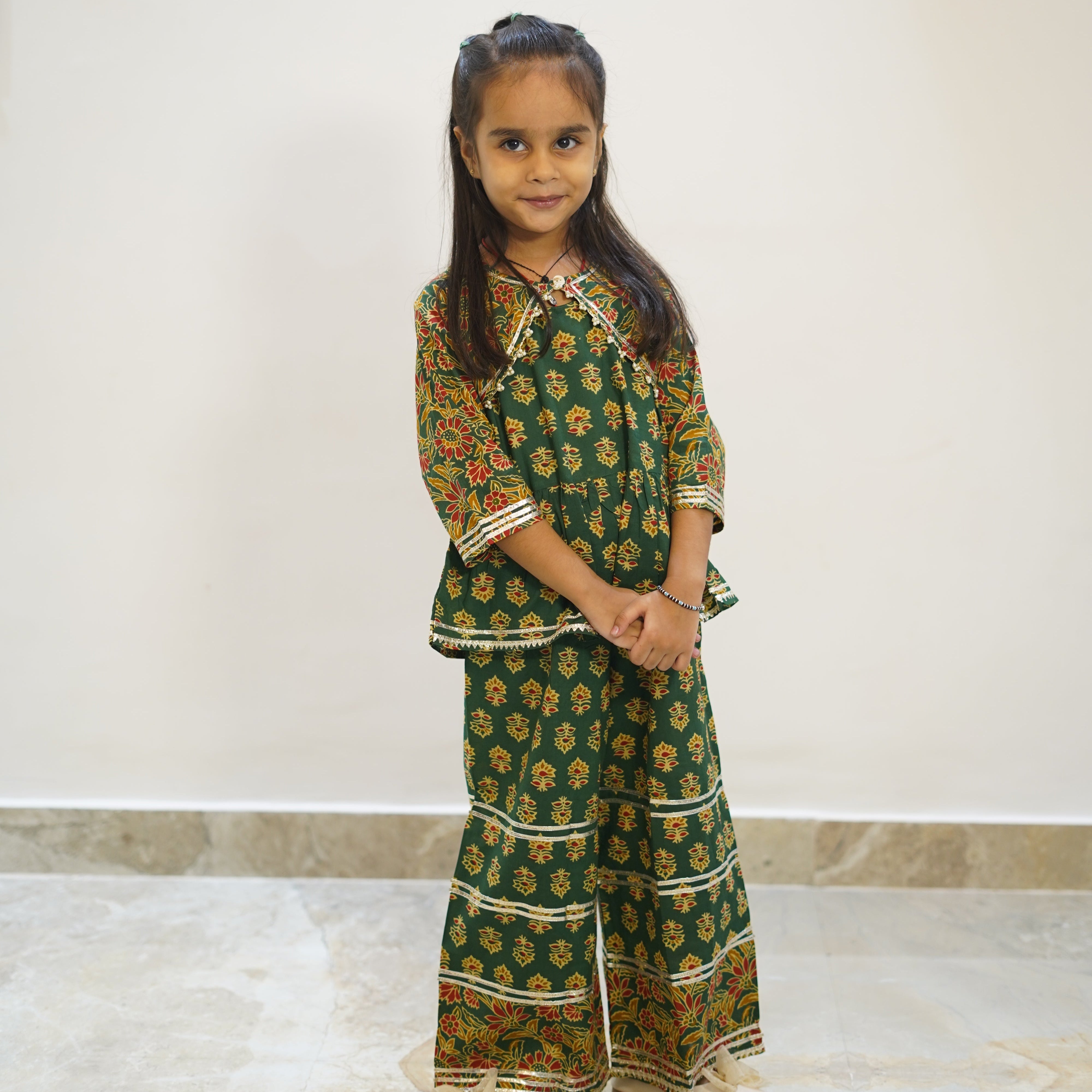 GreenDiwaliIndowesternShortKurtiPlazo