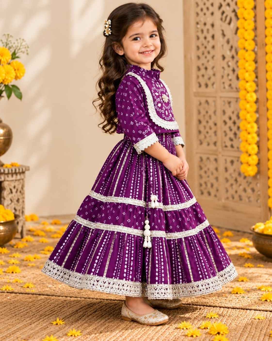 Parindey's Navratri Bandhani  Turtle Neck Purple Chaniya Choli