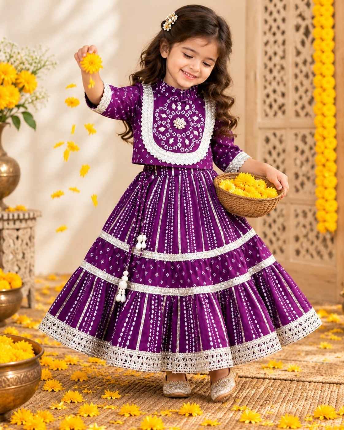 Parindey's Navratri Bandhani  Turtle Neck Purple Chaniya Choli