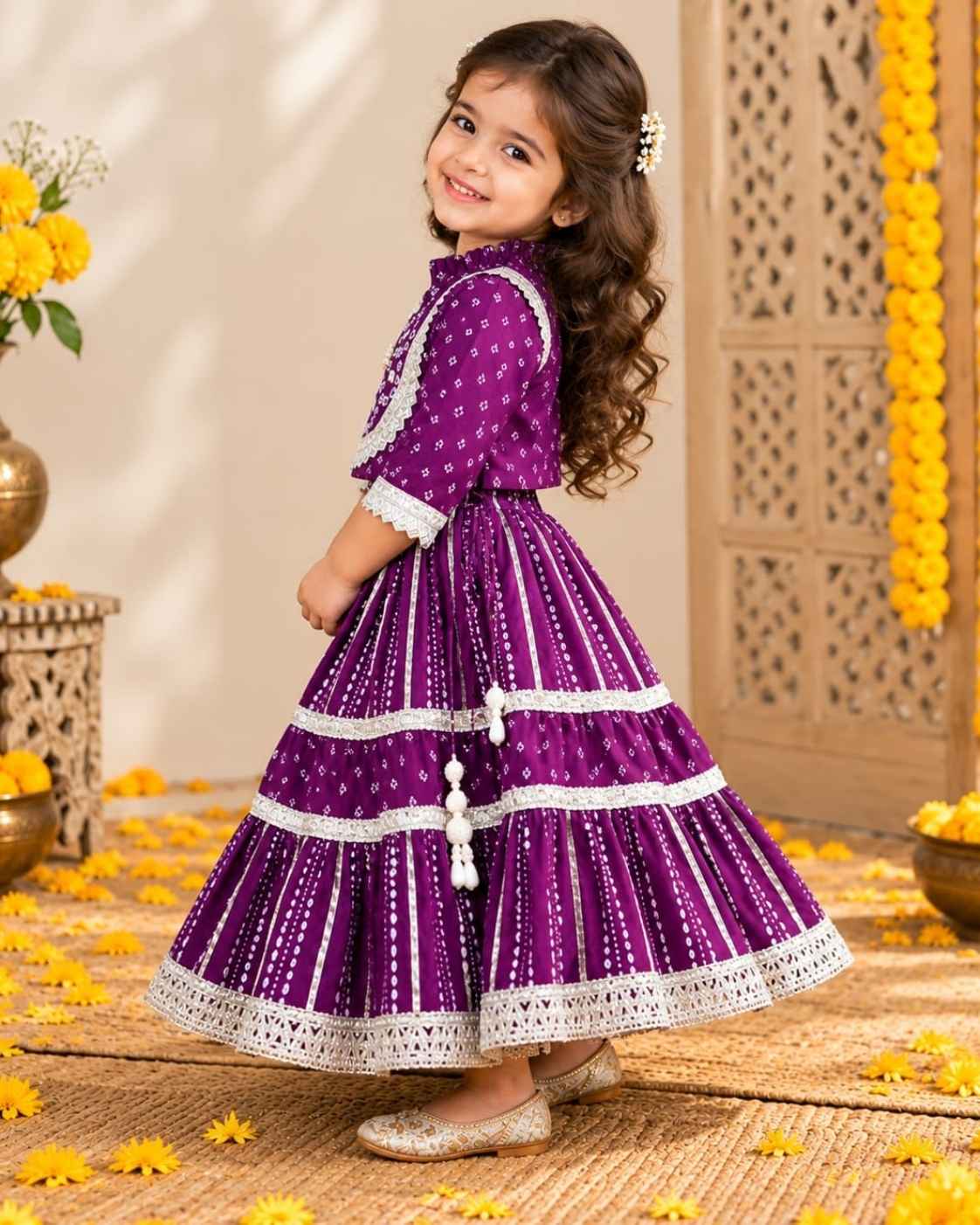 Parindey's Navratri Bandhani  Turtle Neck Purple Chaniya Choli