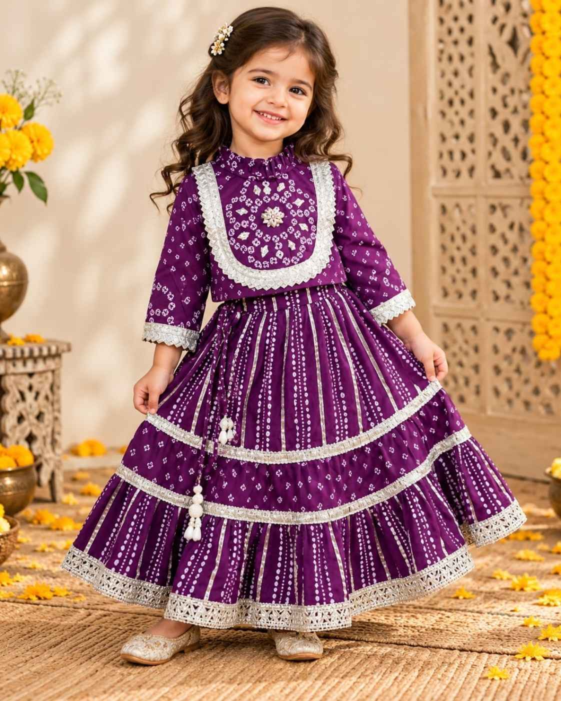 Parindey's Navratri Bandhani  Turtle Neck Purple Chaniya Choli