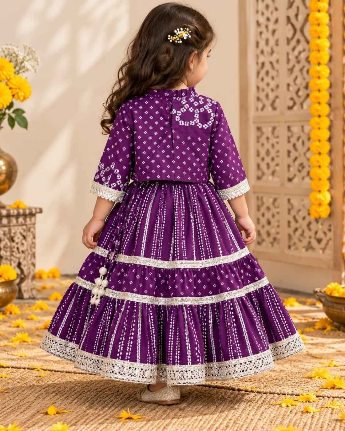 Parindey's Navratri Bandhani  Turtle Neck Purple Chaniya Choli