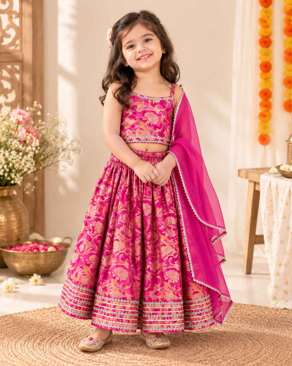 Hot Pink Silk based Party Wear Lehenga Choli