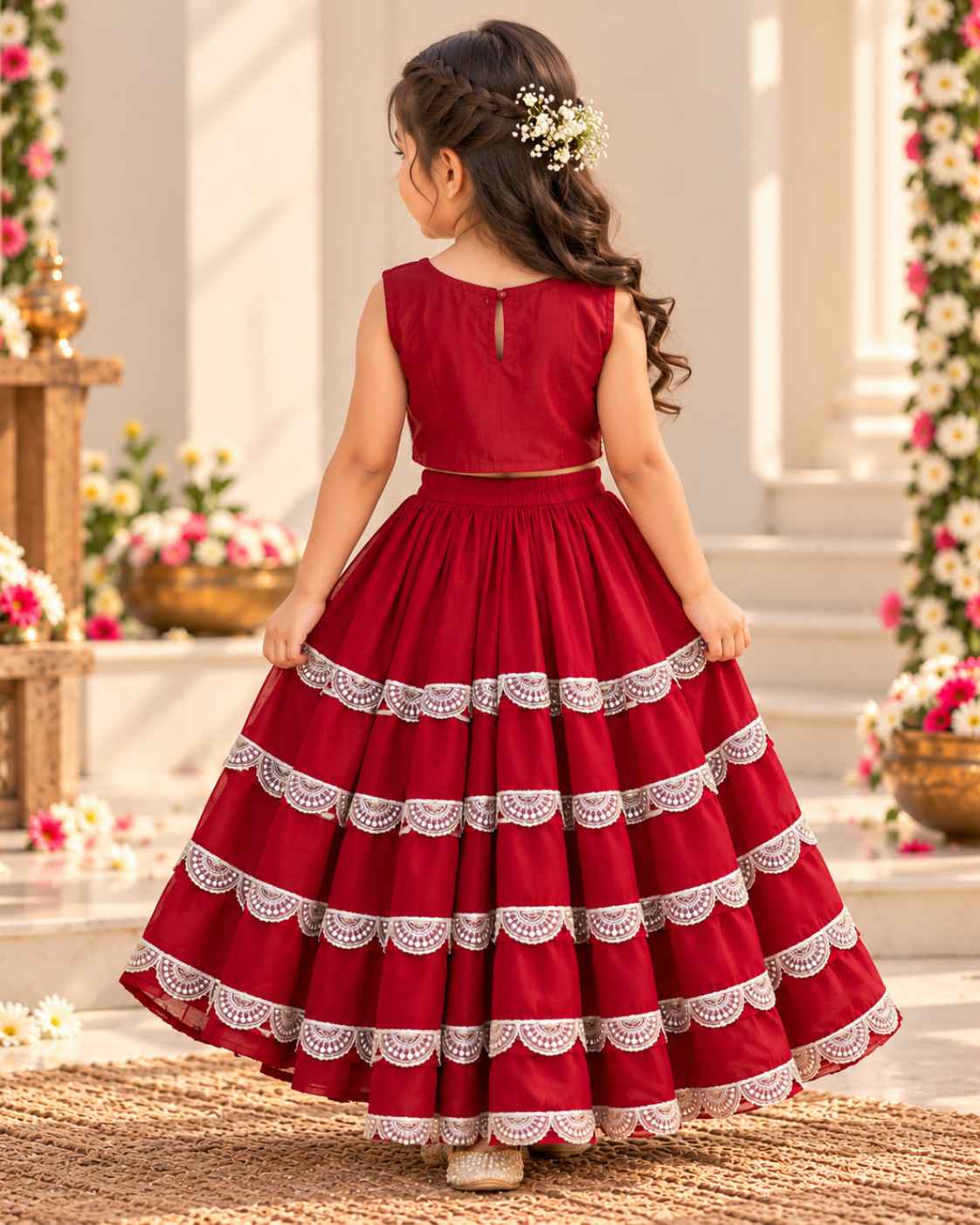 Fuschia Red Silk Lehnga Choli