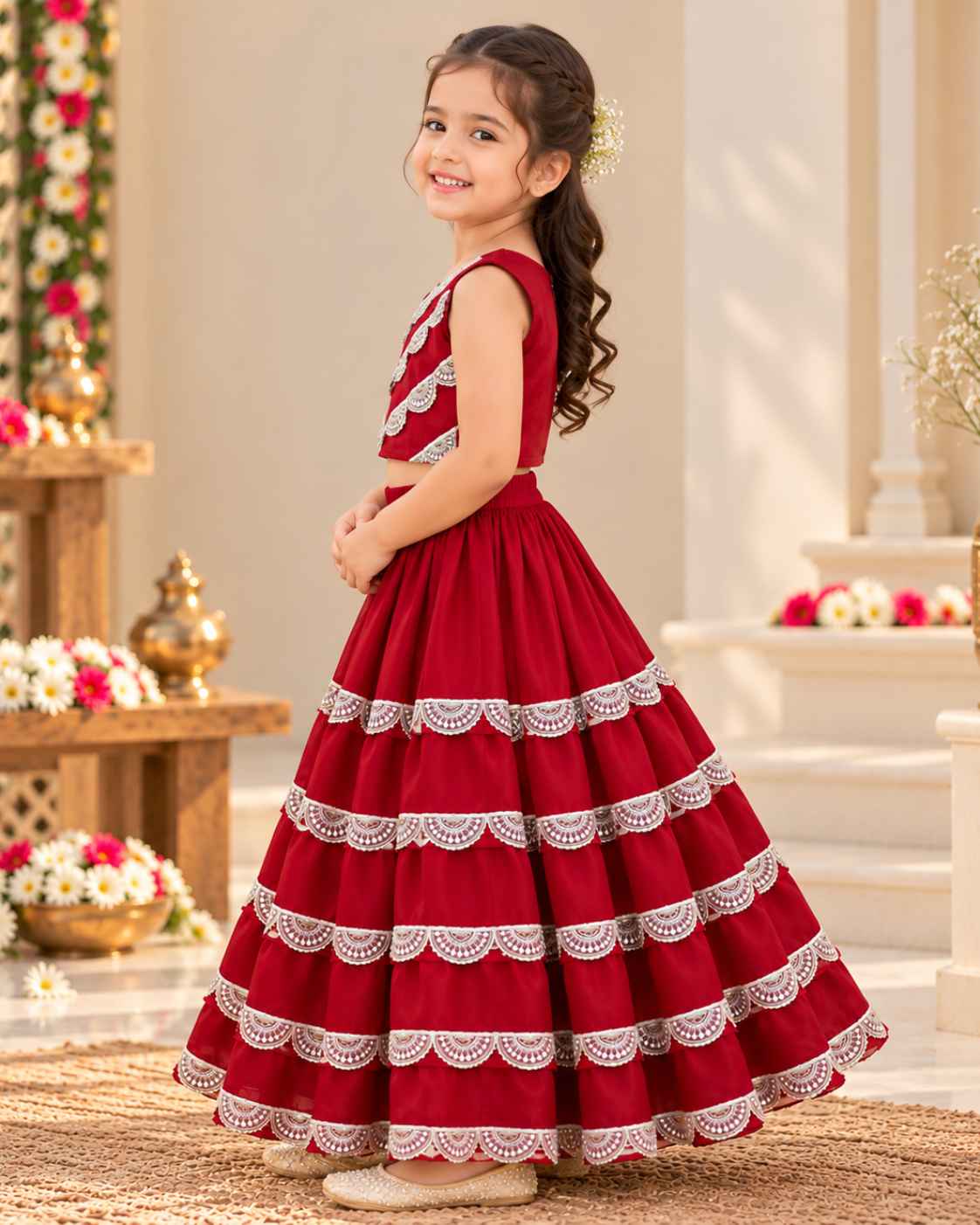 Fuschia Red Silk Lehnga Choli