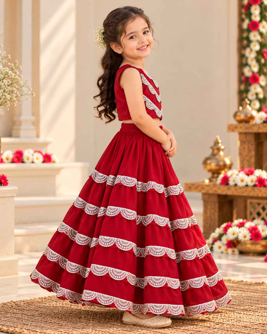 Fuschia Red Silk Lehnga Choli