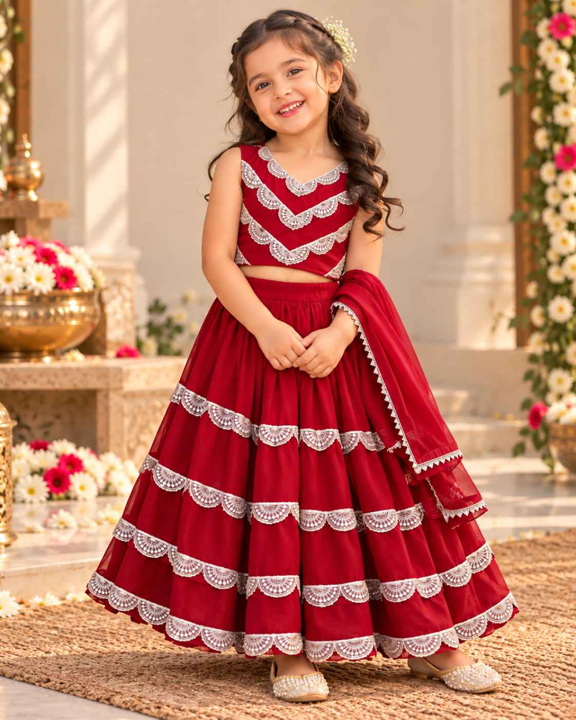 Fuschia Red Silk Lehnga Choli