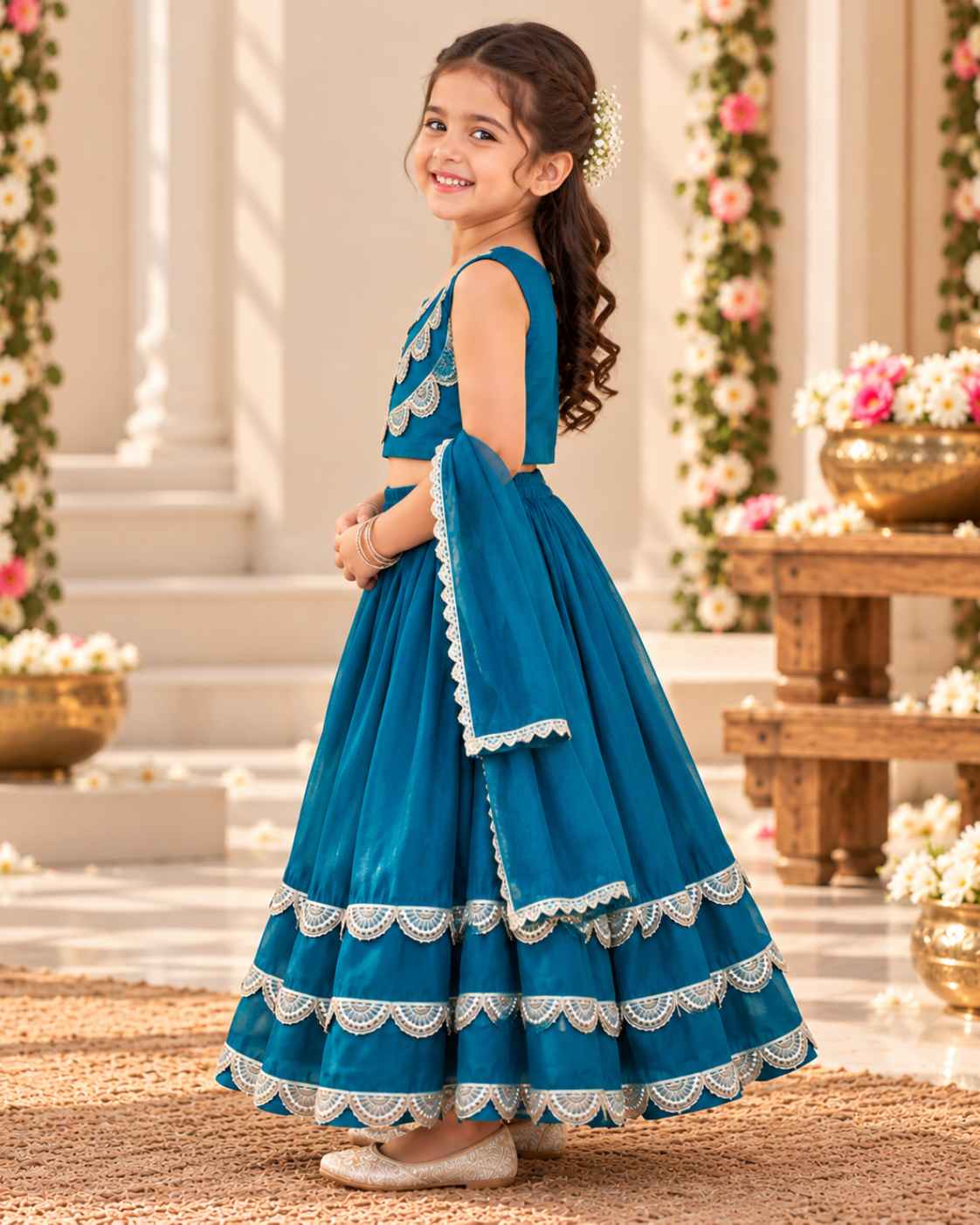 Turquoise Blue Silk Lehnga Choli