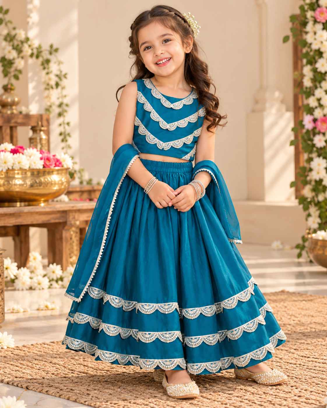 Turquoise Blue Silk Lehnga Choli