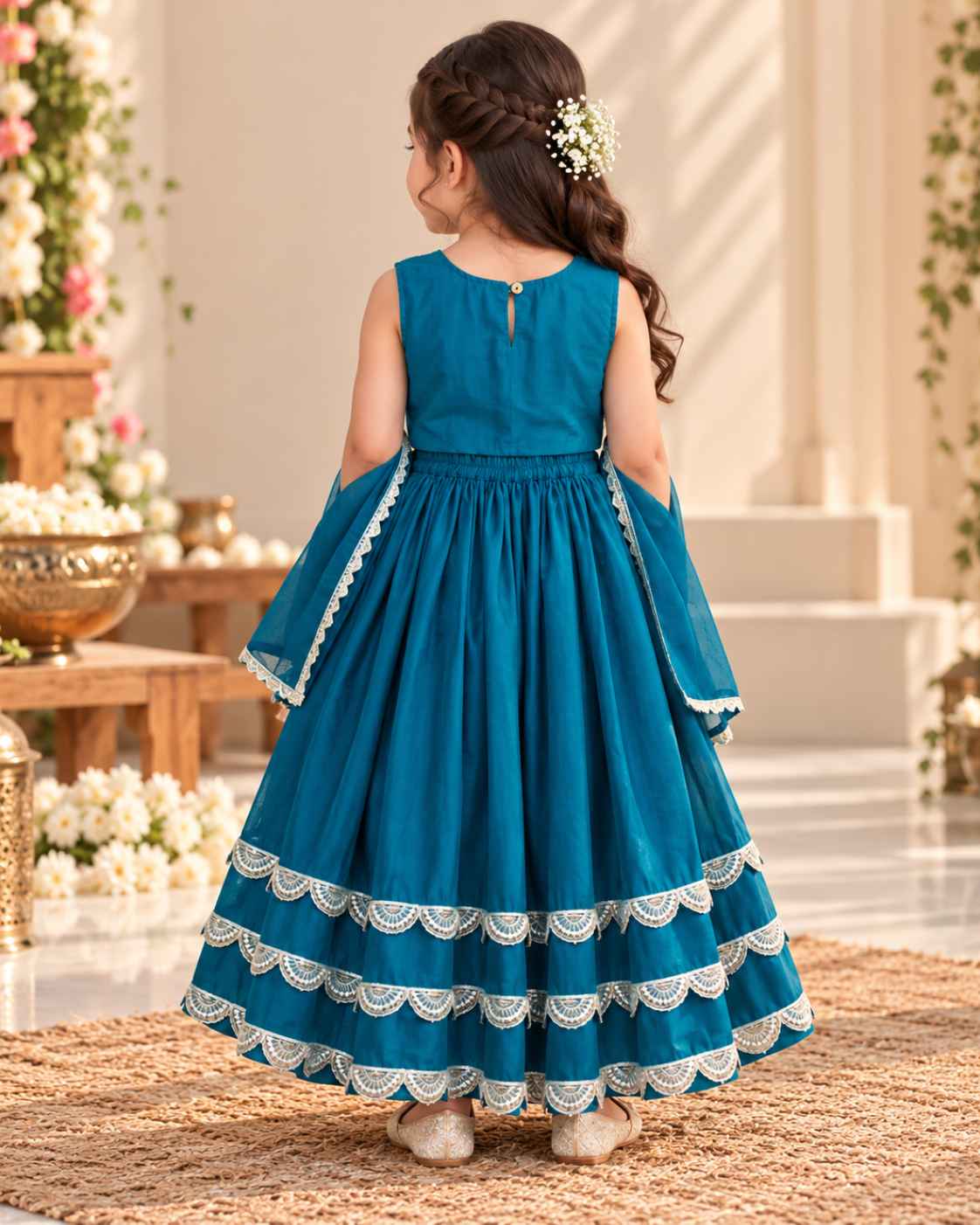 Turquoise Blue Silk Lehnga Choli