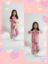 Pink White Striped Pine Tree Printed Night Suit