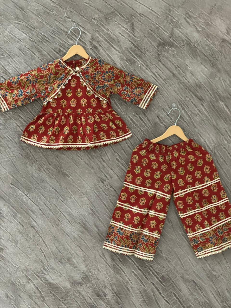 Red Diwali Indo Western Short Kurti Plazo