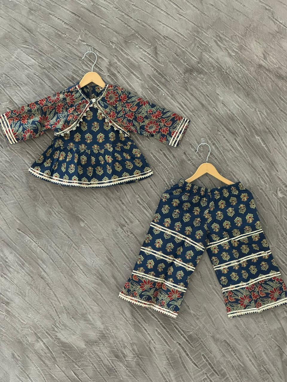 Blue Diwali Indo Western Short Kurti Plazo