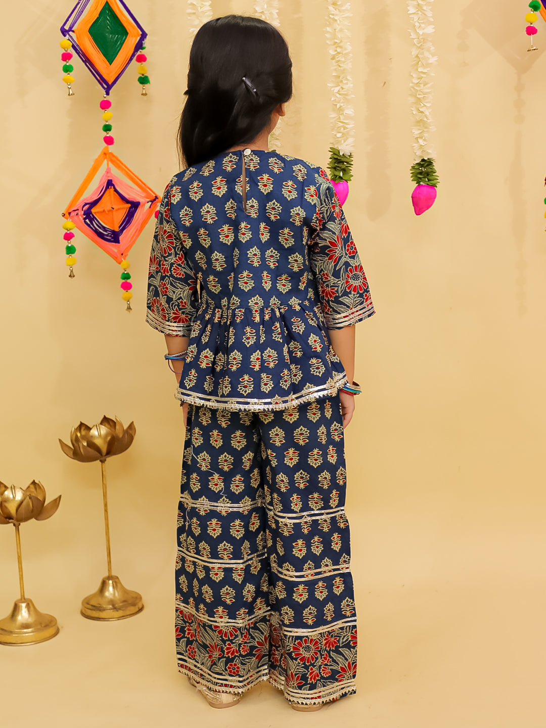 Blue Diwali Indo Western Short Kurti Plazo