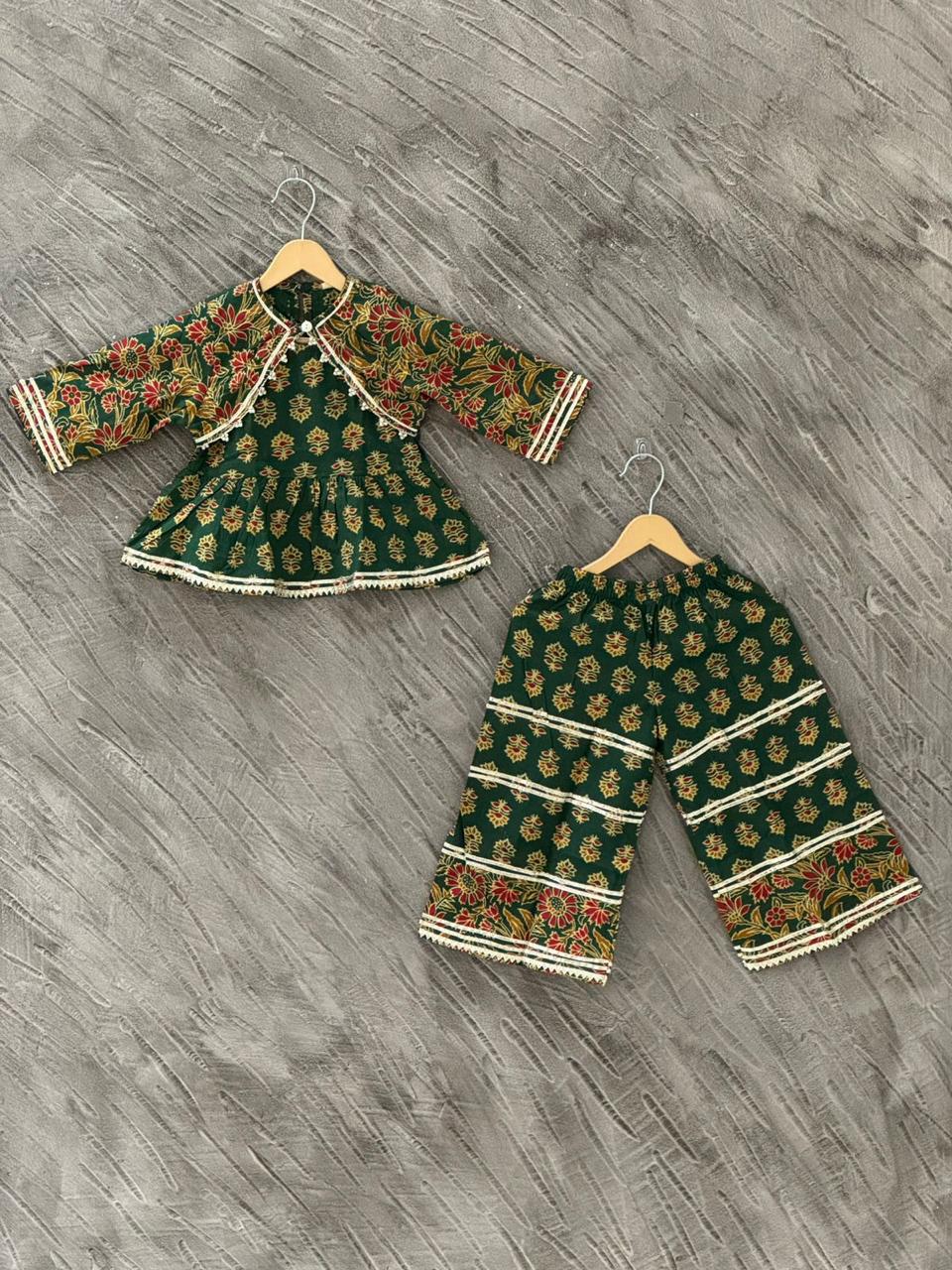 Green Diwali Indo Western Short Kurti Plazo