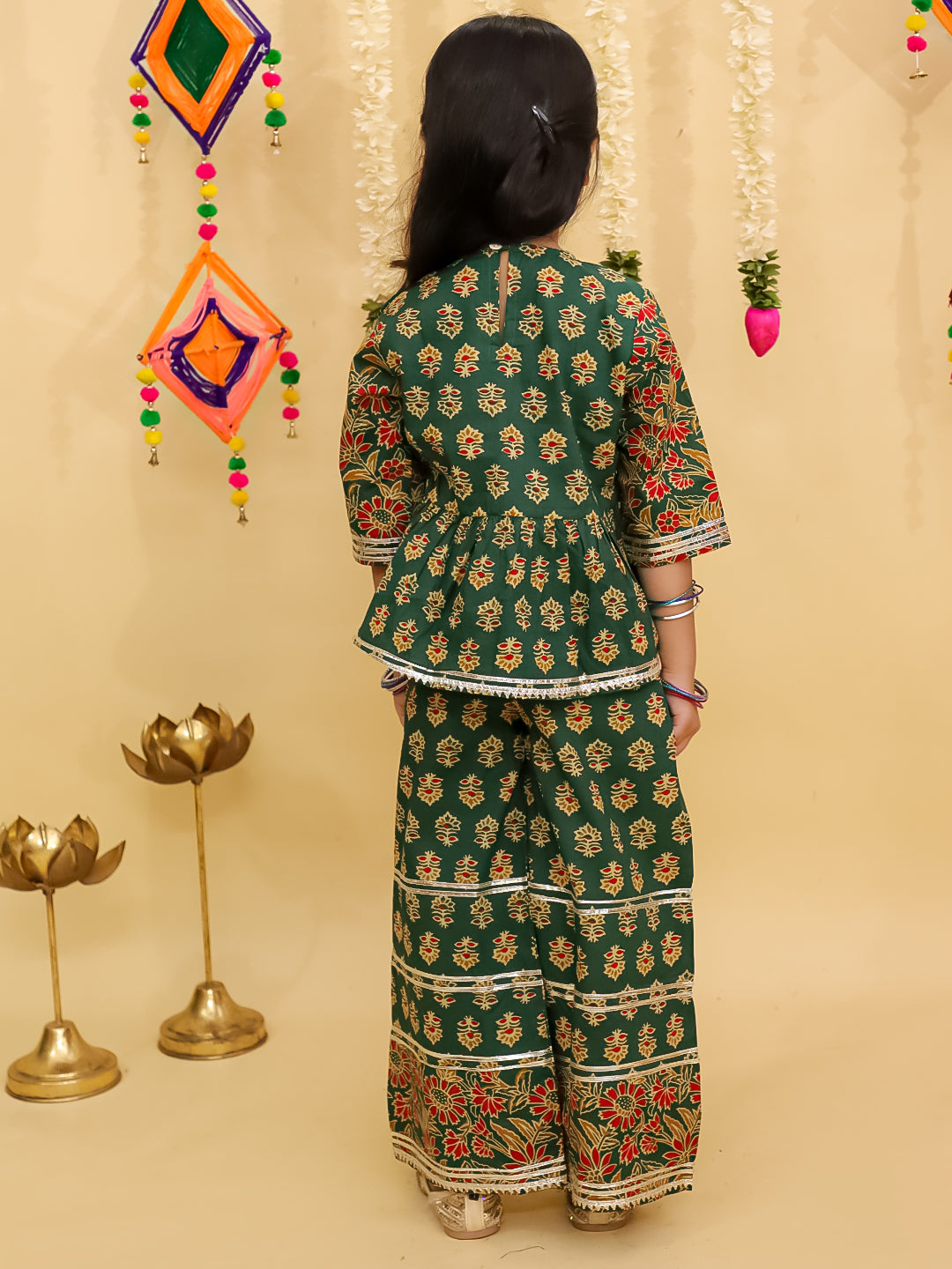 Green Diwali Indo Western Short Kurti Plazo